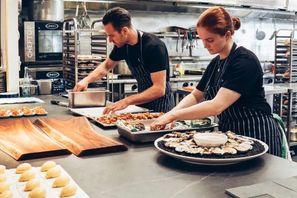Chefs doing food prep