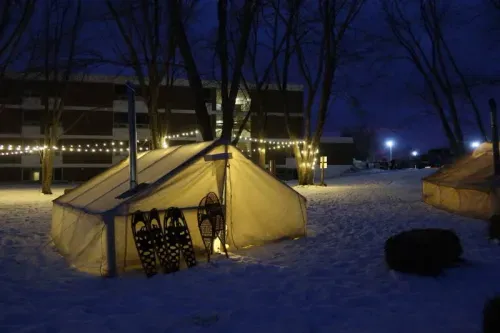 Winter village at night