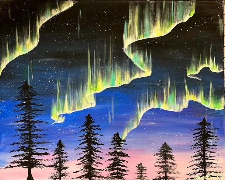 Aurora borealis canvas painting