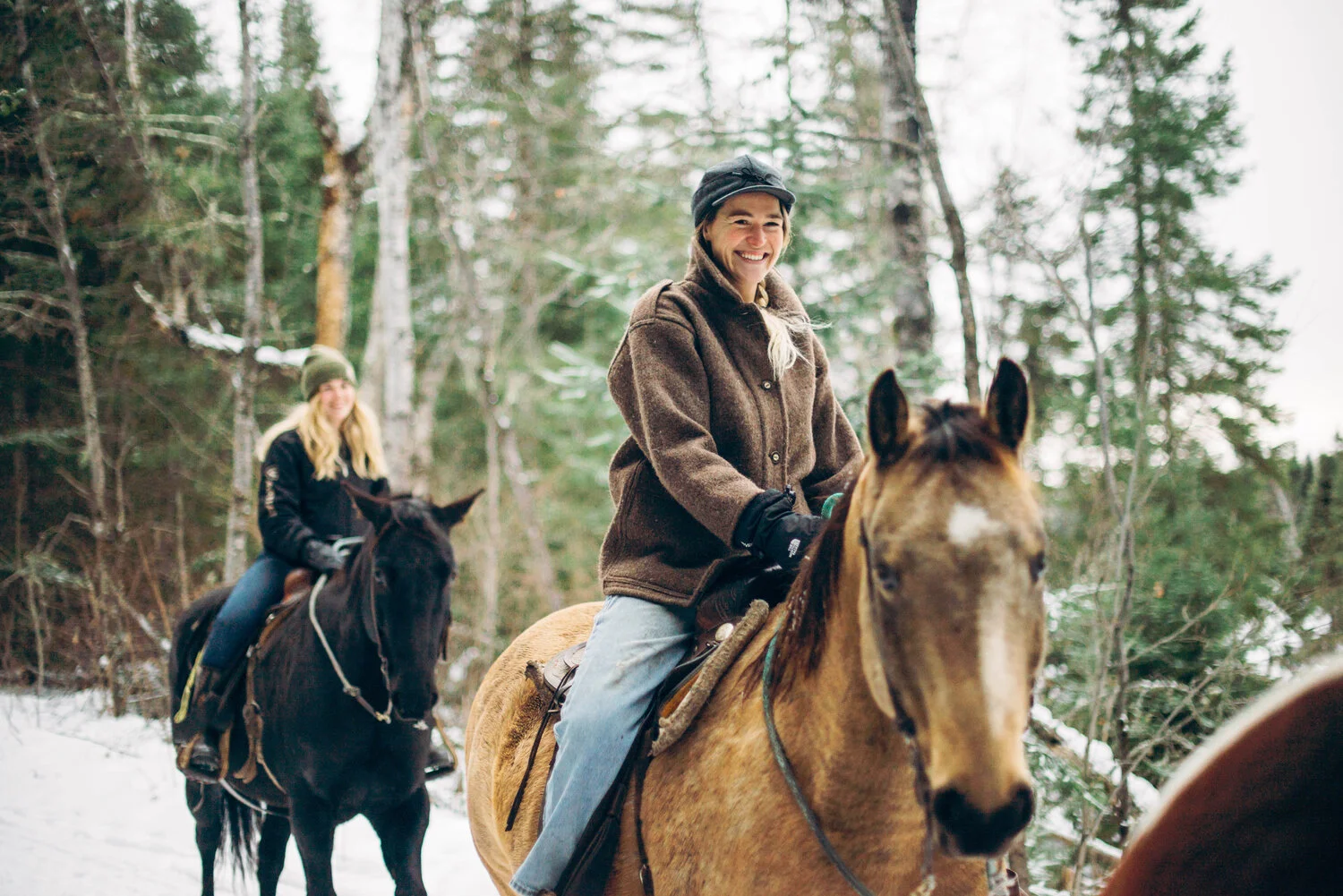 Snowy horse ride at Falcon Beach Ranch